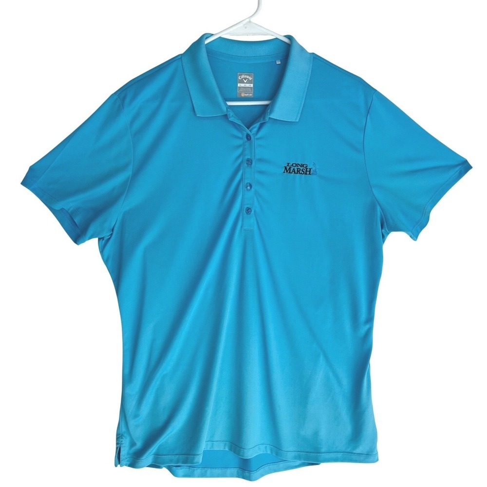 Callaway Womens XL Opti-Dri Golf Polo Shirt Blue Short Sleeve Long Marsh Logo